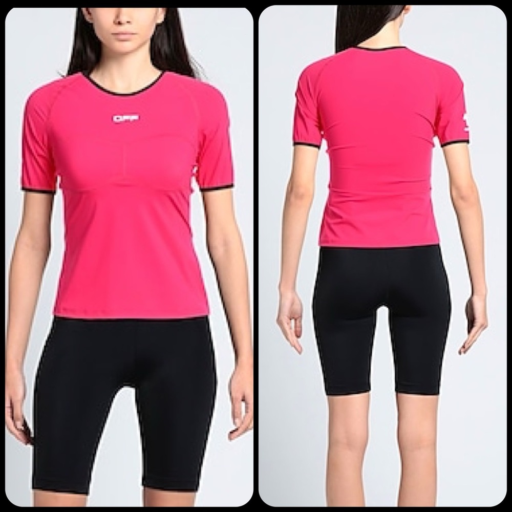 EUC Virgil Abloh OFF-WHITE Pink & Black OFF ACTIVE Short Sleeved Stretch Top